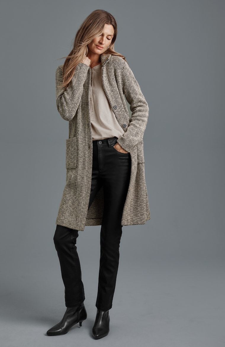 Primary view of the modern fit coated slim-leg jean