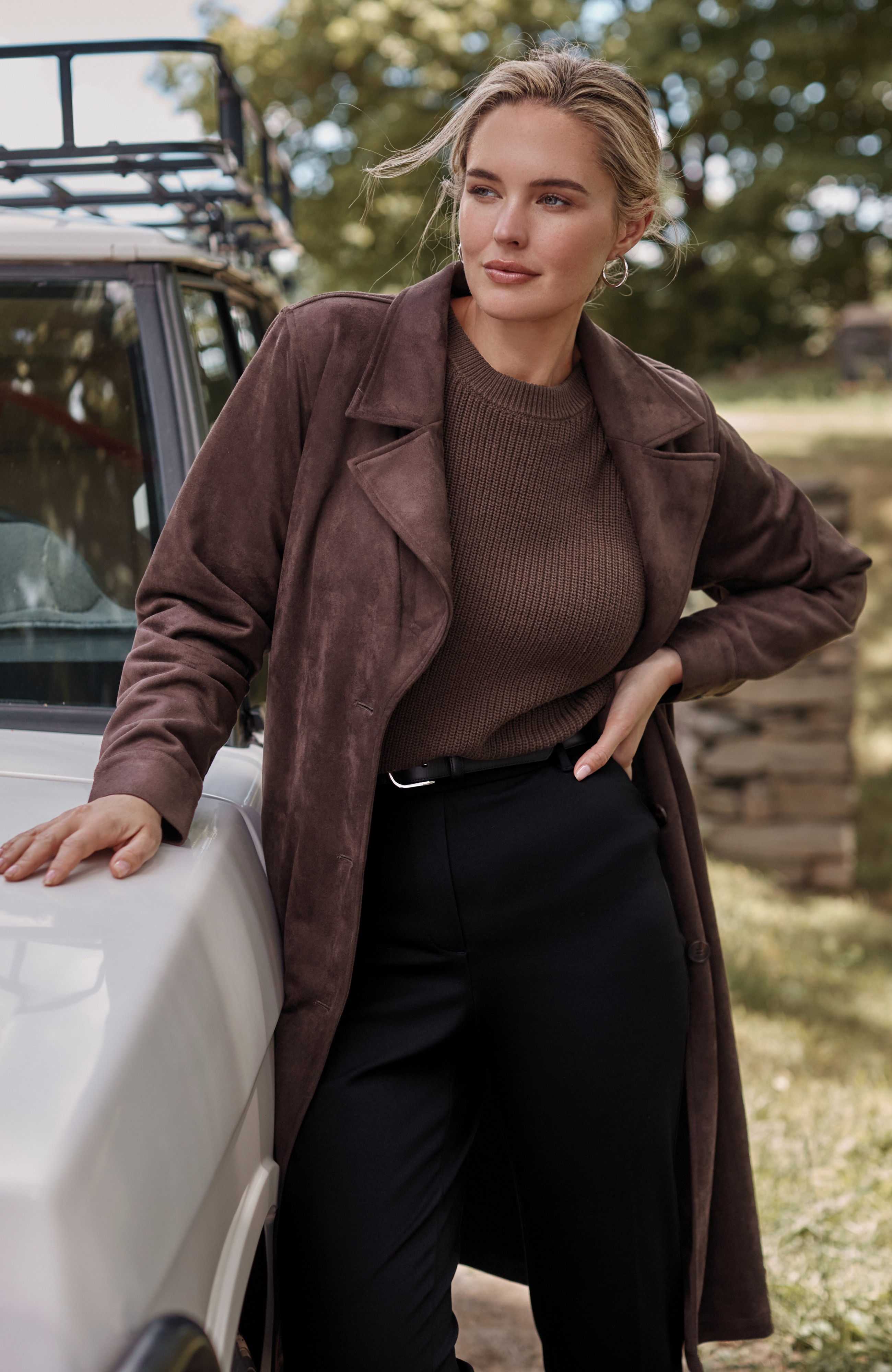 Faux-Suede Trench Coat
