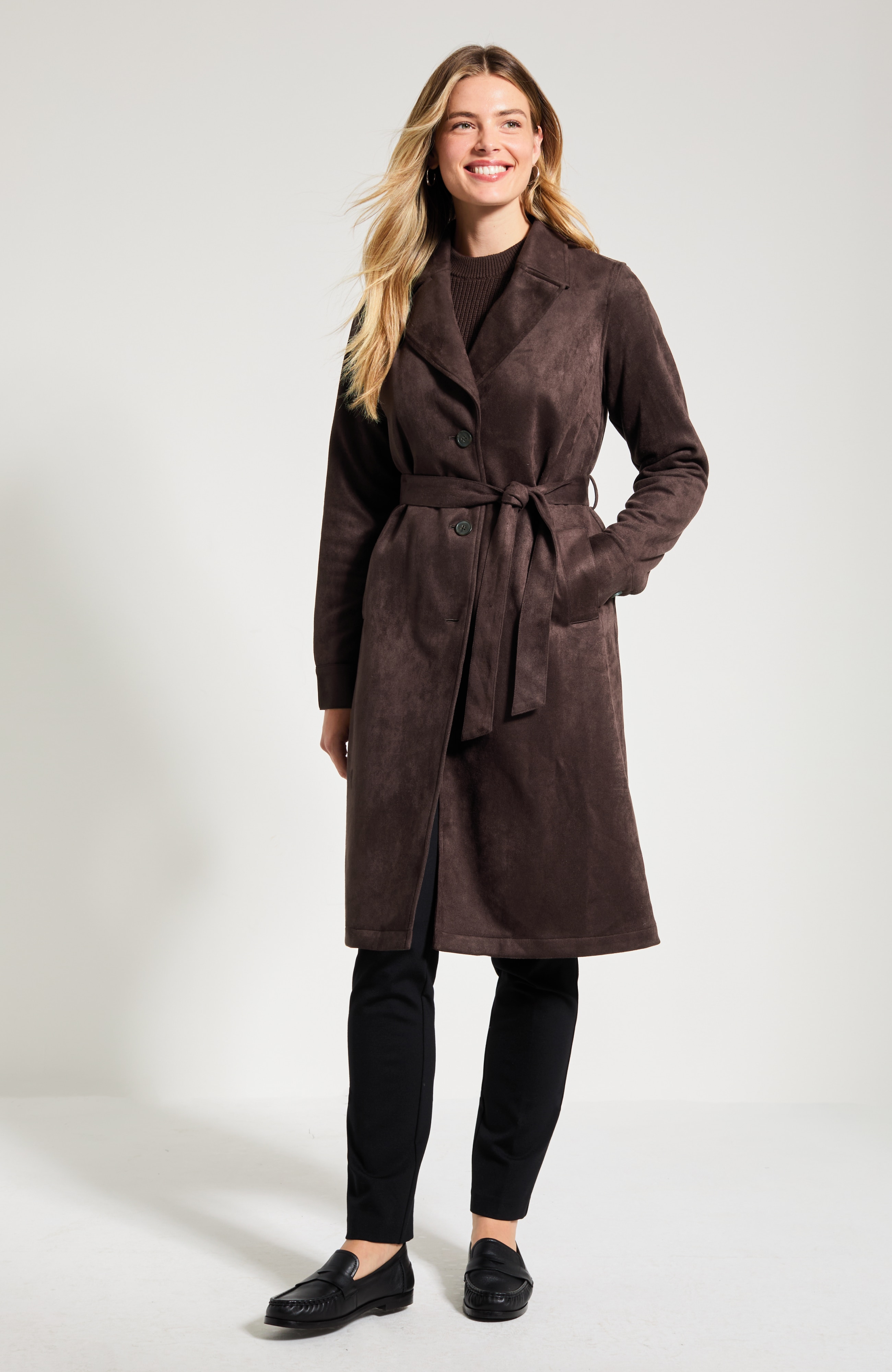 Faux-Suede Trench Coat