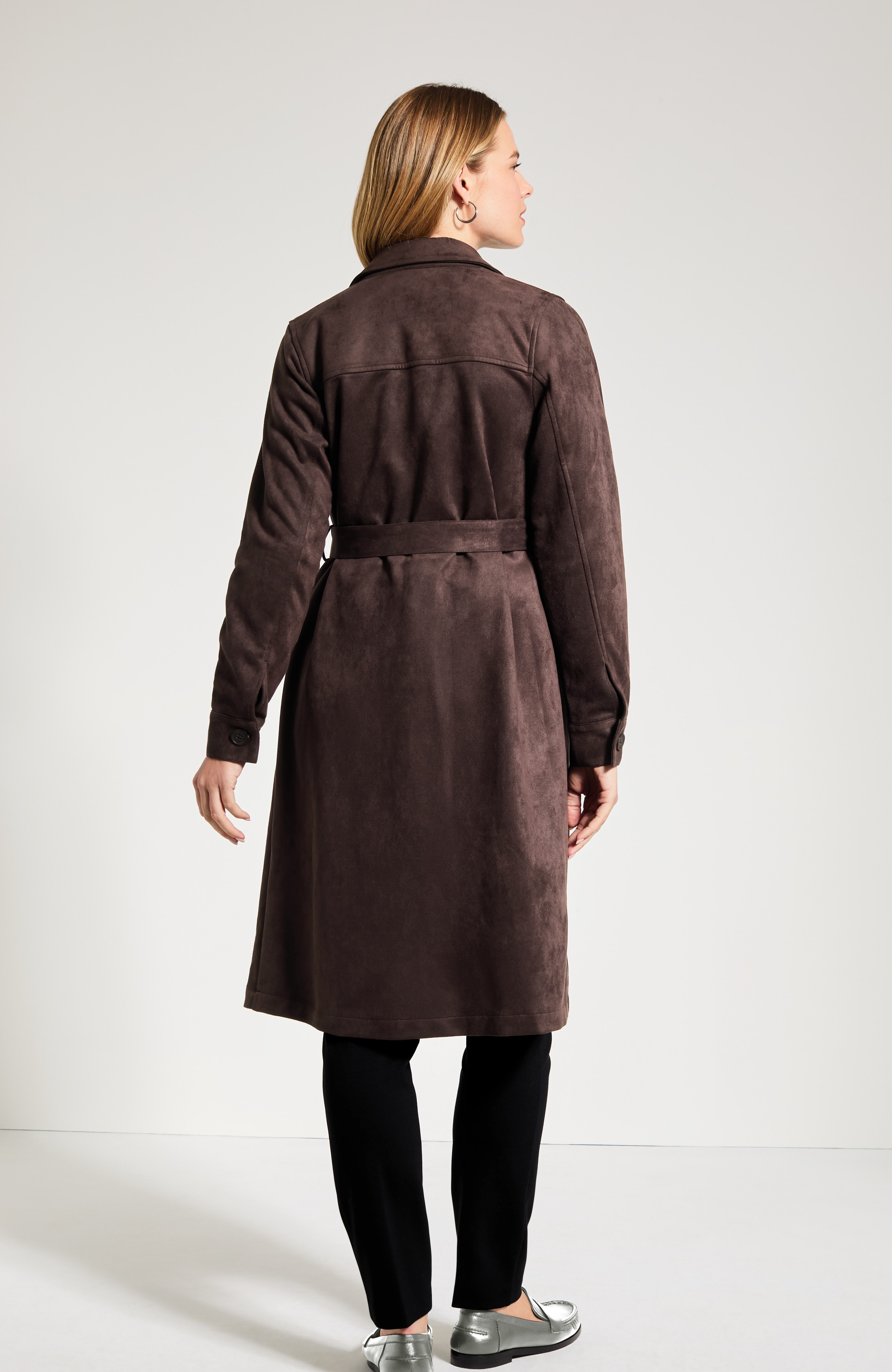 Faux-Suede Trench Coat