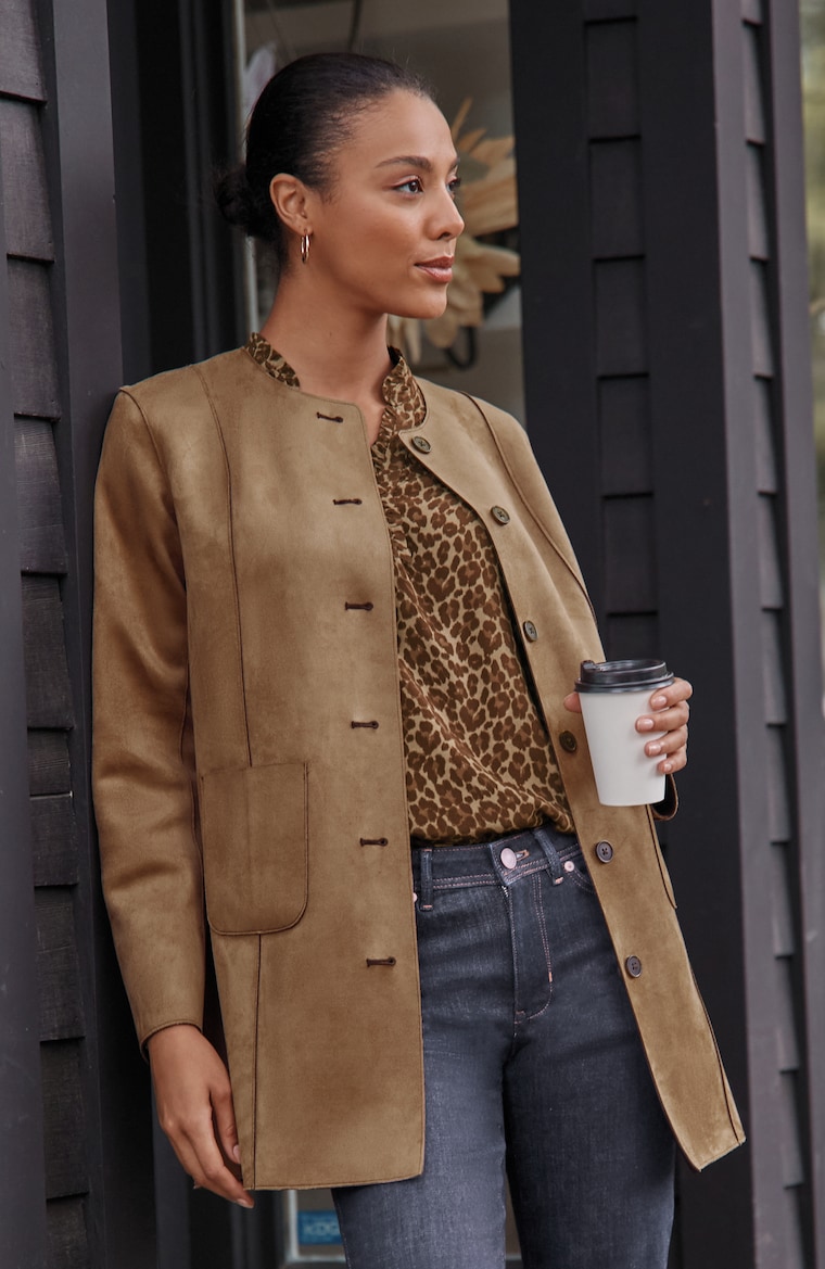 Primary view of the reversible faux suede & leather jacket
