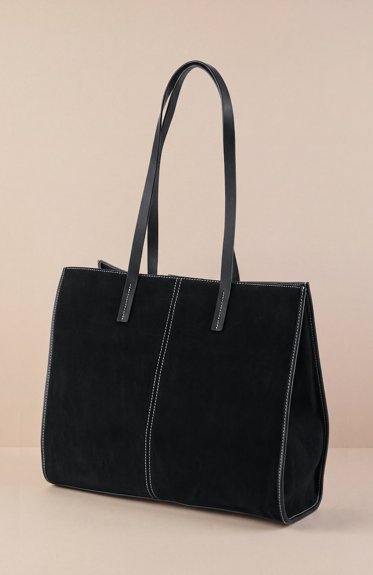 Primary view of the mixed-media seamed tote