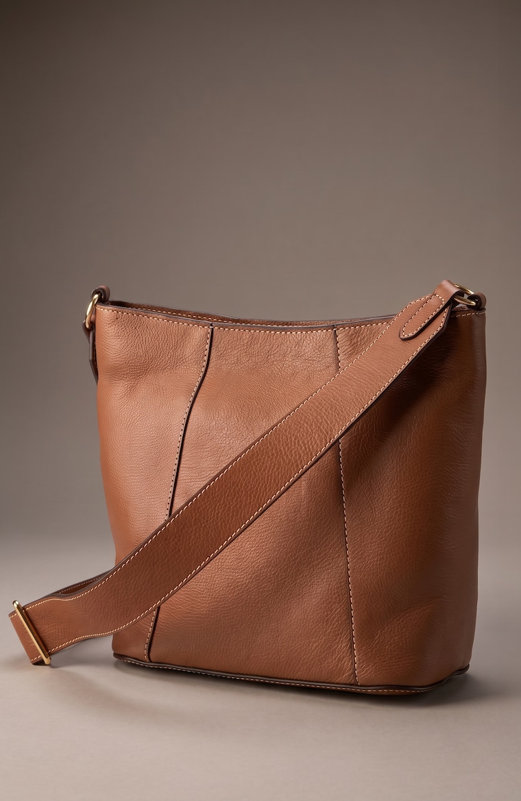 Primary view of the seamed leather bucket bag