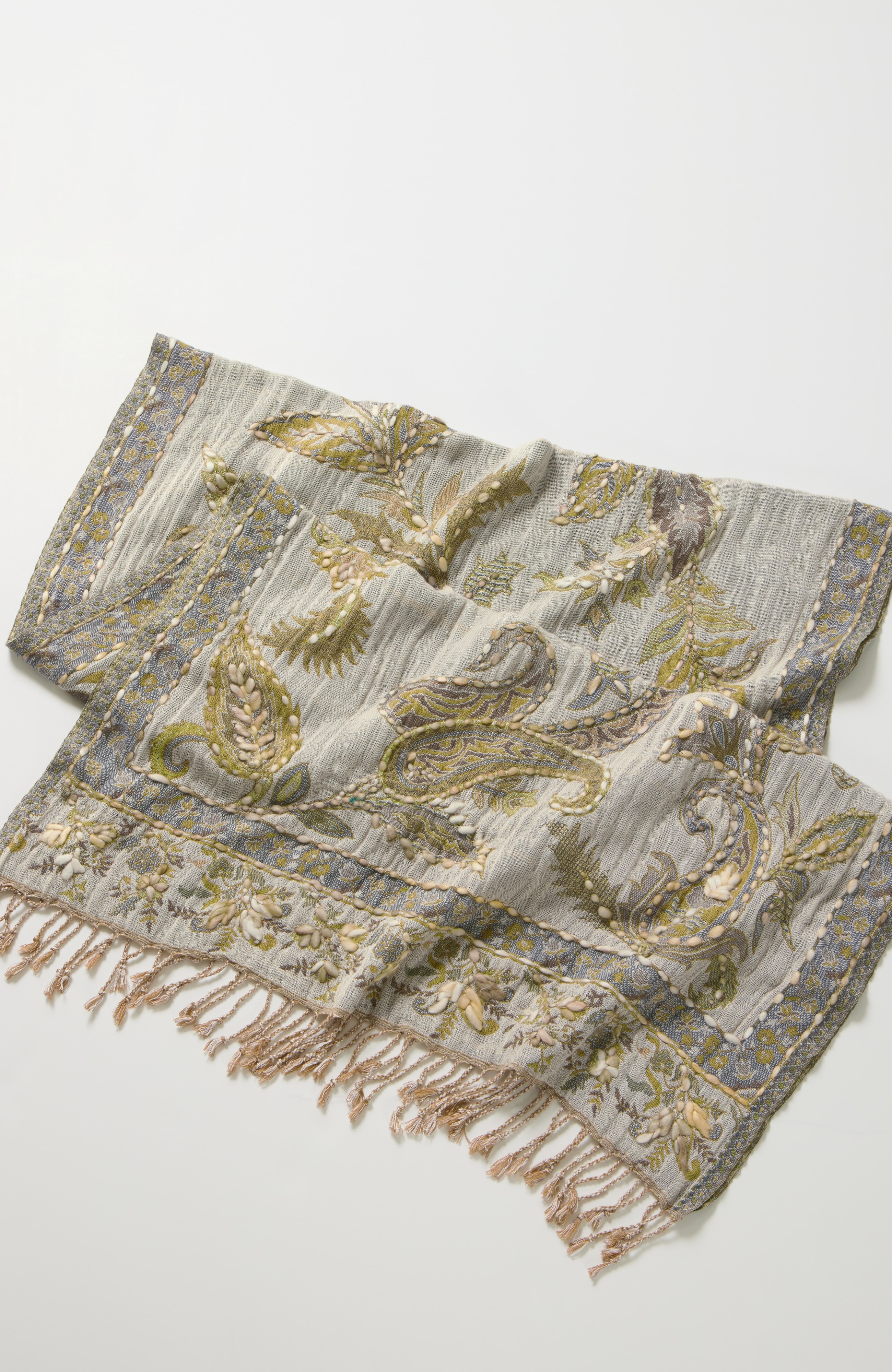 Hand-Embroidered Paisley Jacquard Scarf