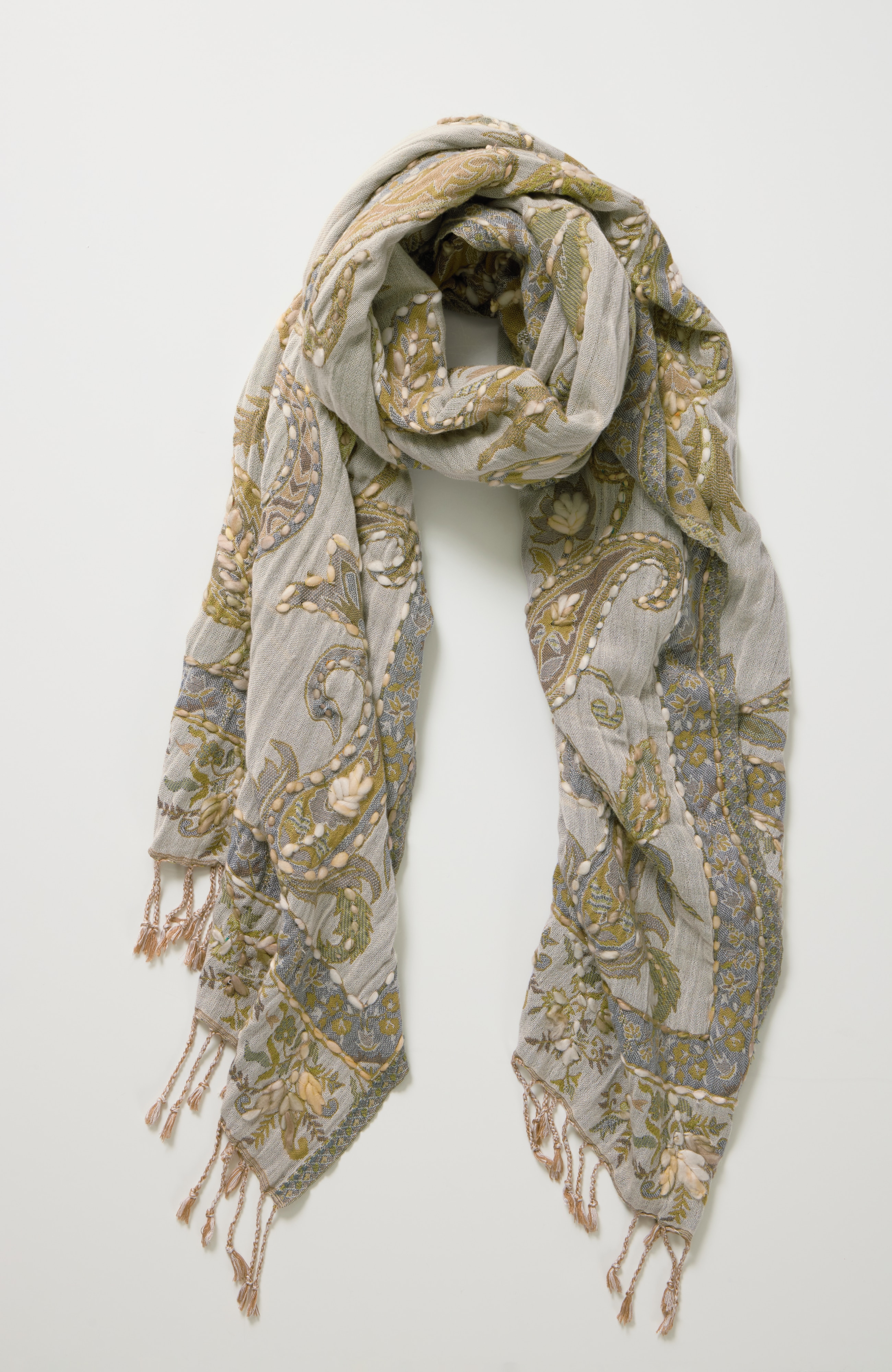 Hand-Embroidered Paisley Jacquard Scarf | J.Jill