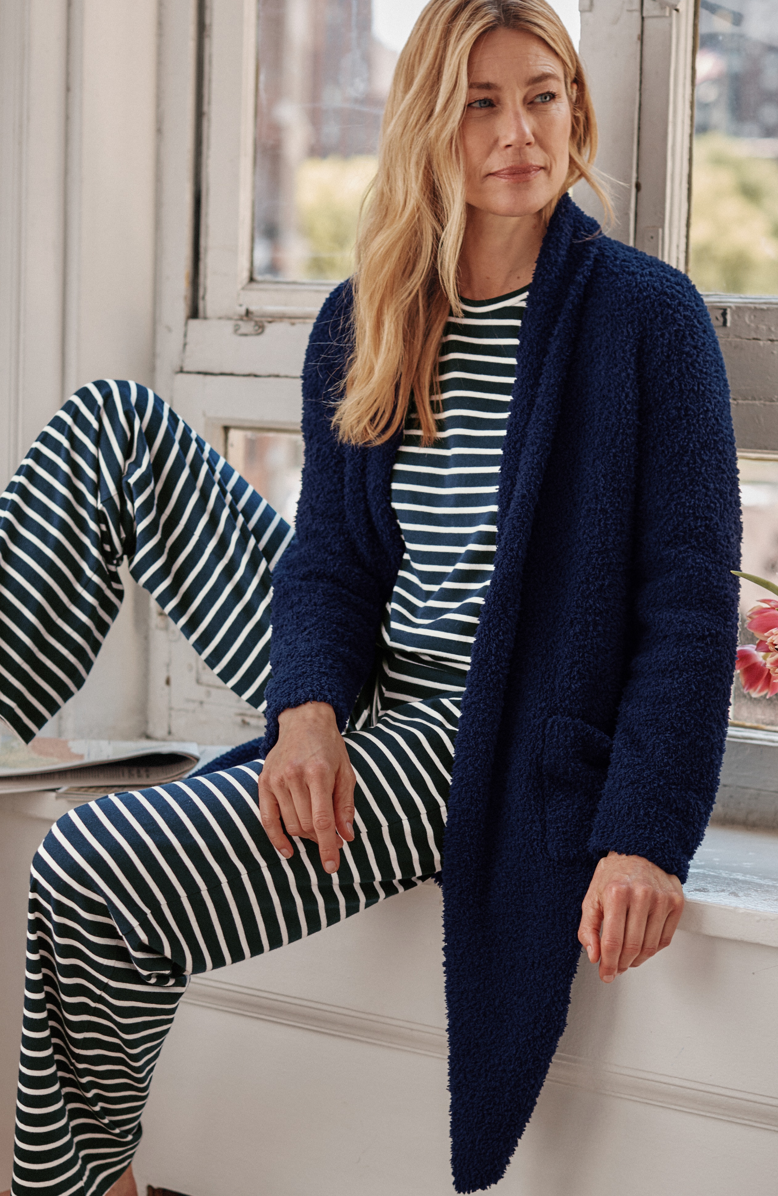 NAPTIME ネイビー L ニットプルオーバー Open-Front Sweater Robe | J.Jill