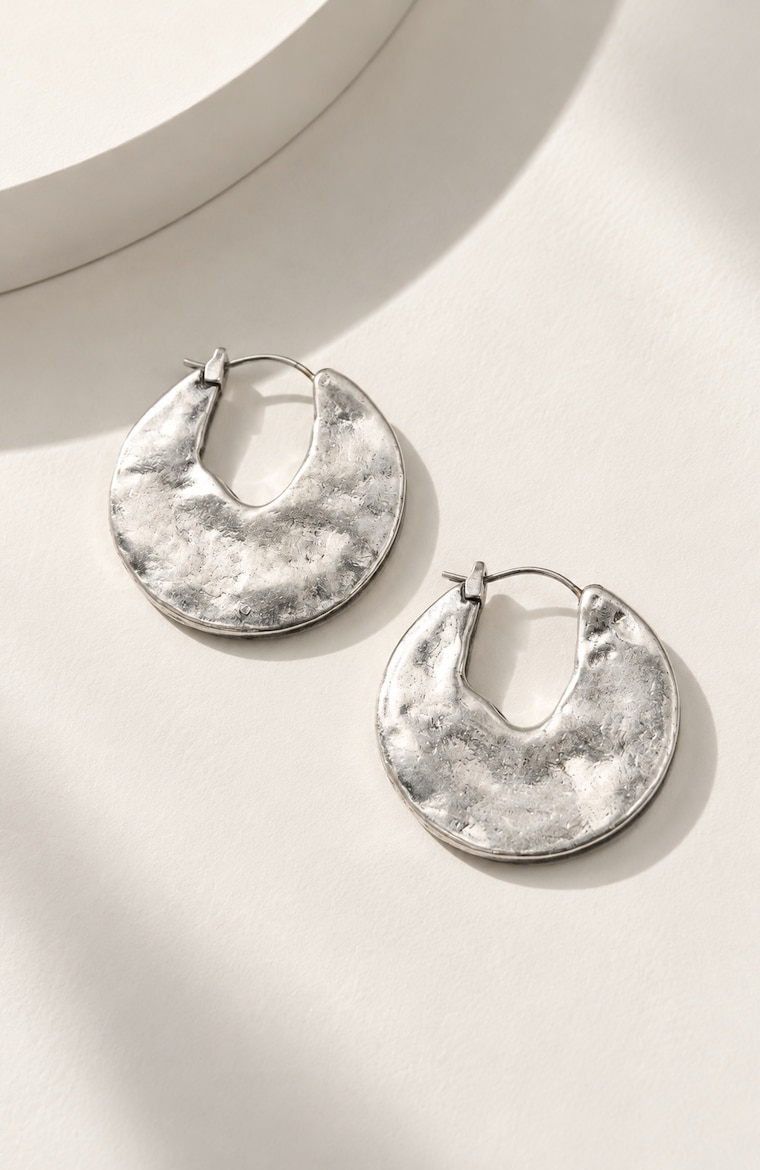 Primary view of the hammered metal hoop earrings