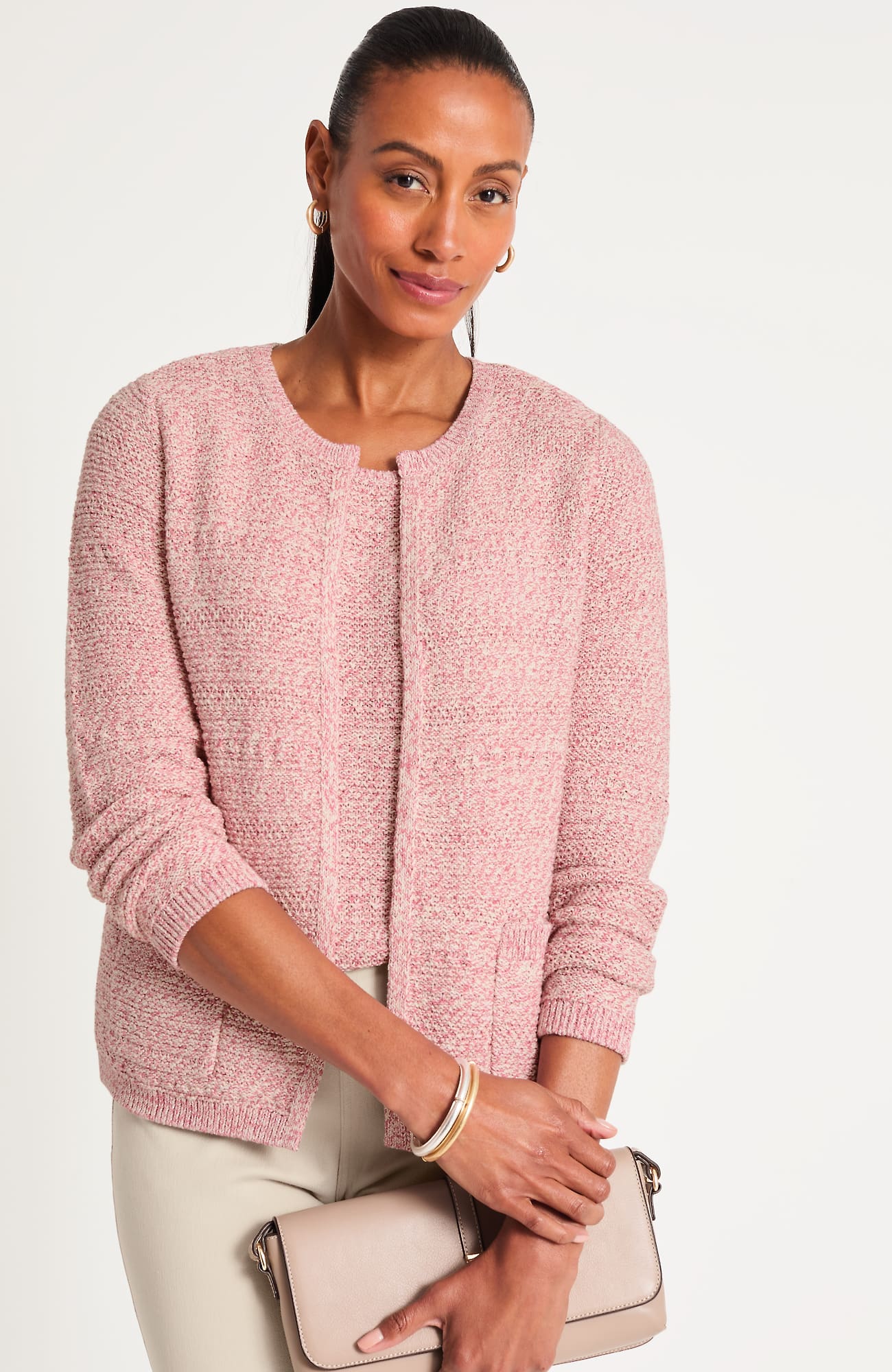 Women's Plus Size Marl-Textured Cardigan (Light Rose Multi) (Size: 2X) J. Jill