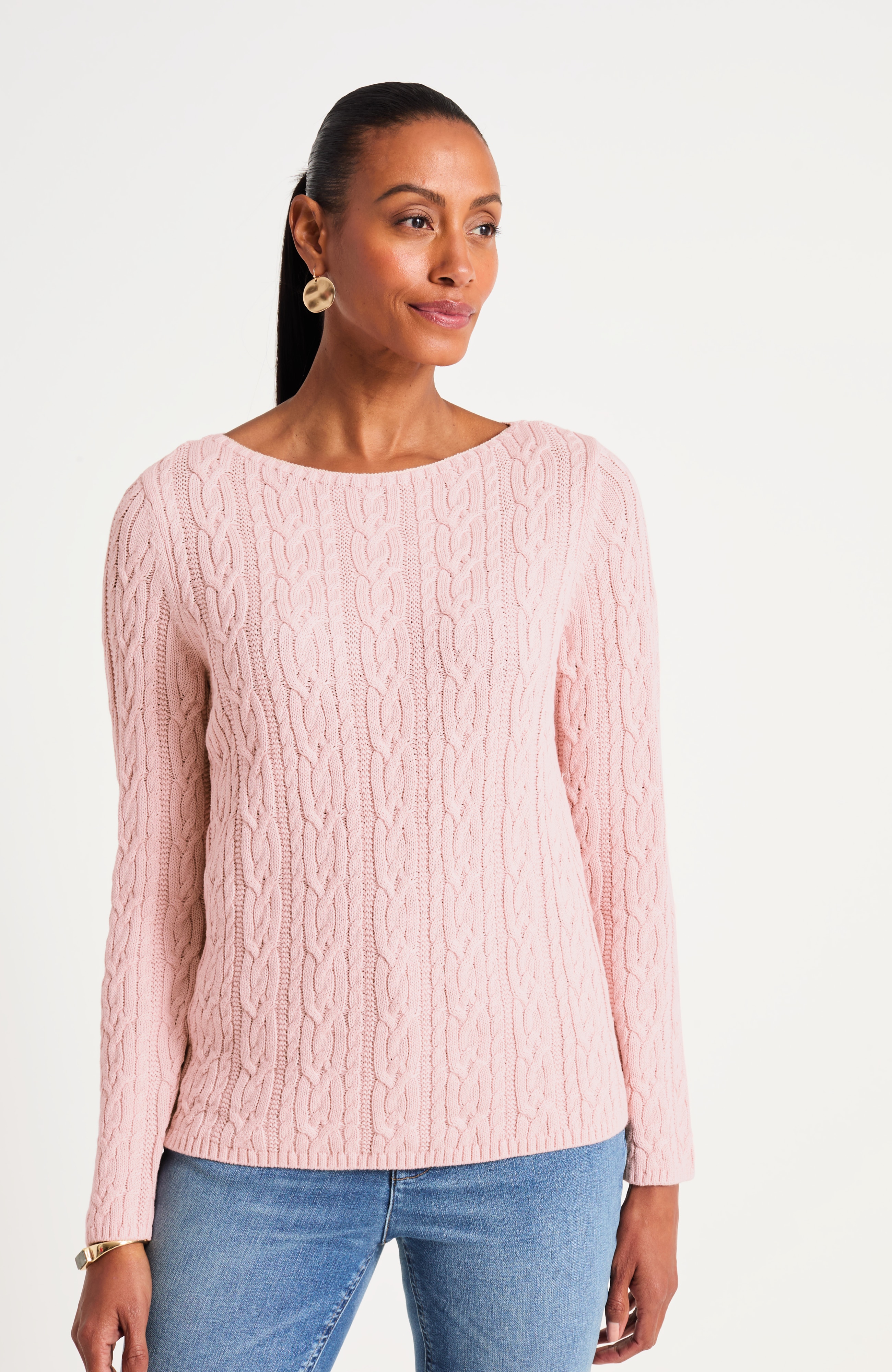 Cabled Boat-Neck Pullover | JJill