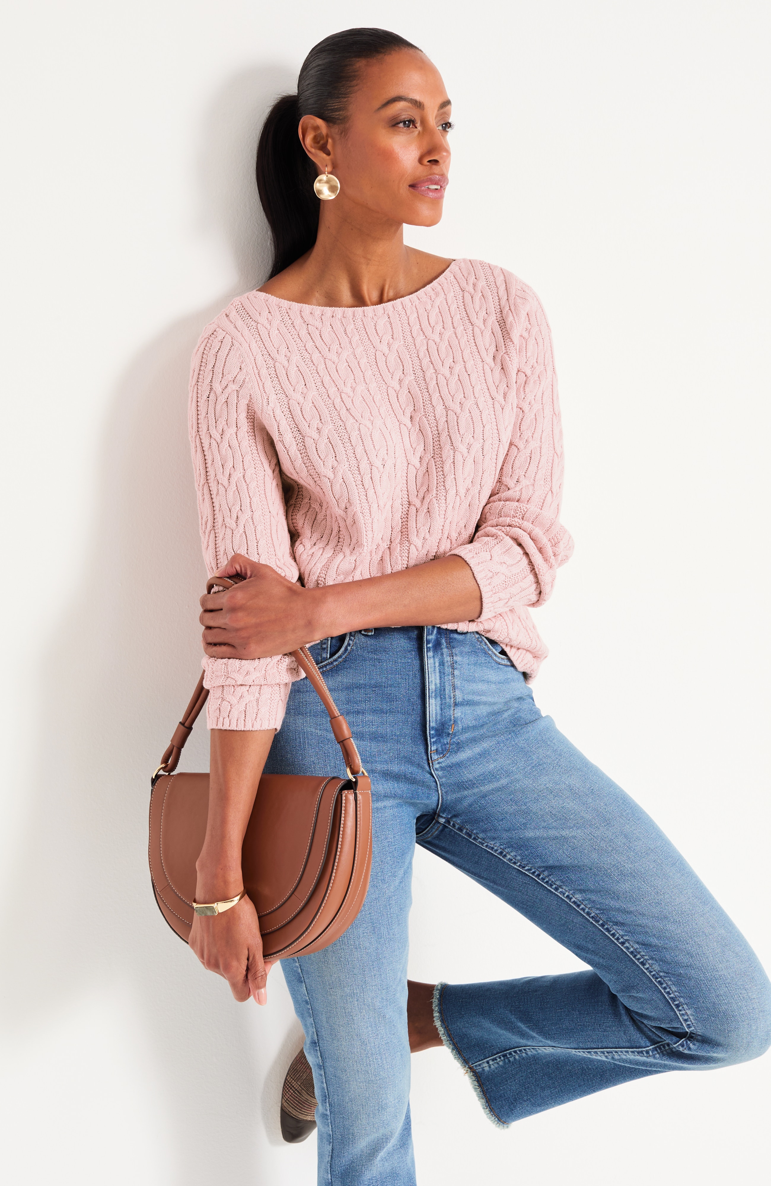 Cabled Boat-Neck Pullover | JJill