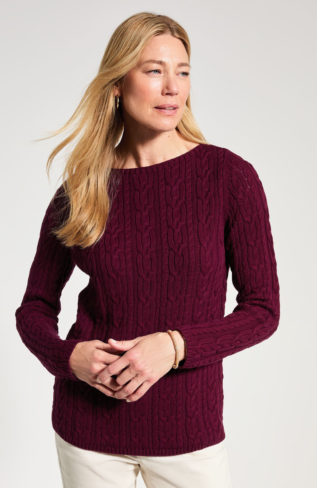 Women's Plus Size Cabled Boat-Neck Pullover (Cherry Lacquer) (Size: 2X) J. Jill
