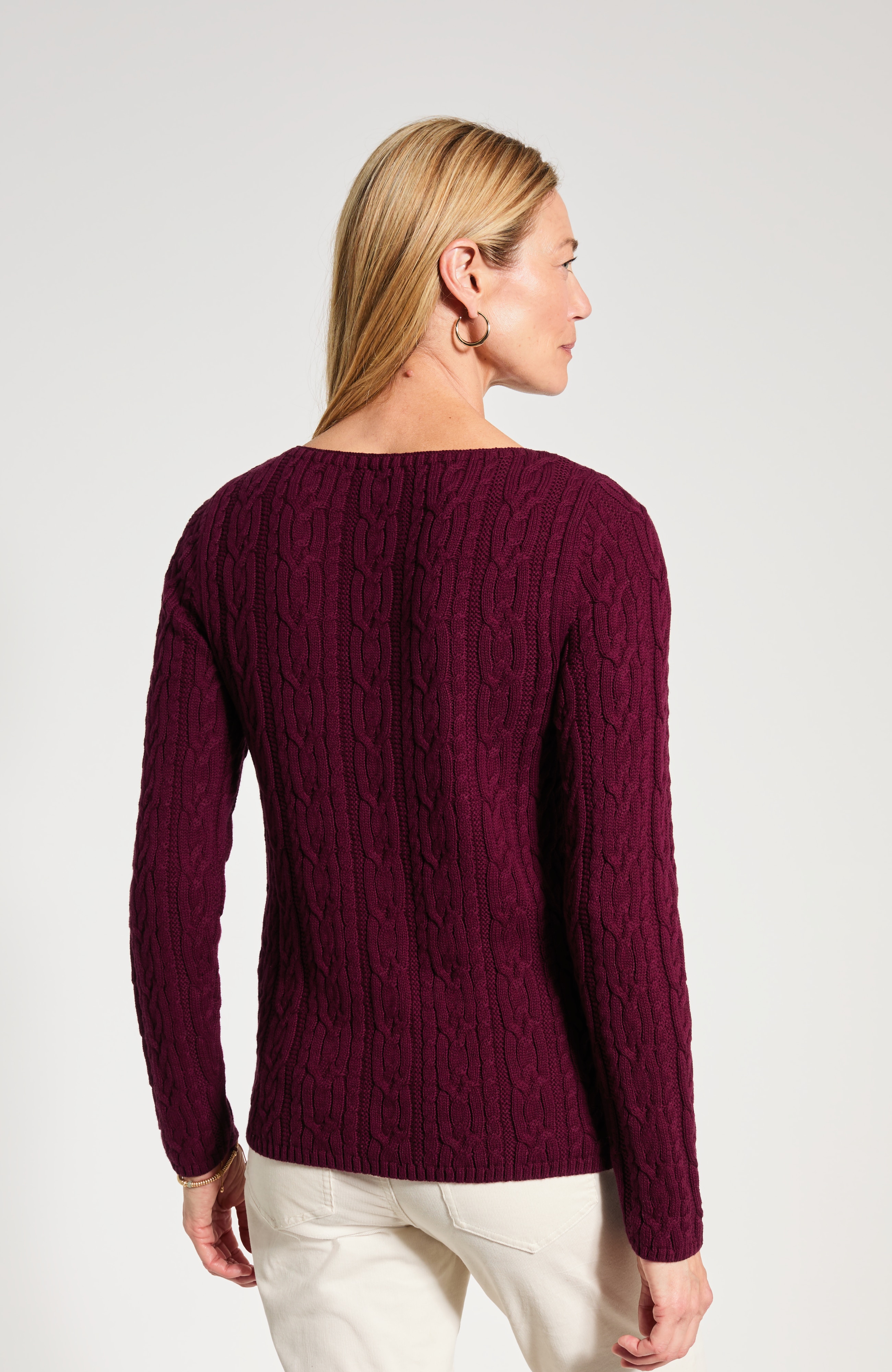 Cabled Boat-Neck Pullover