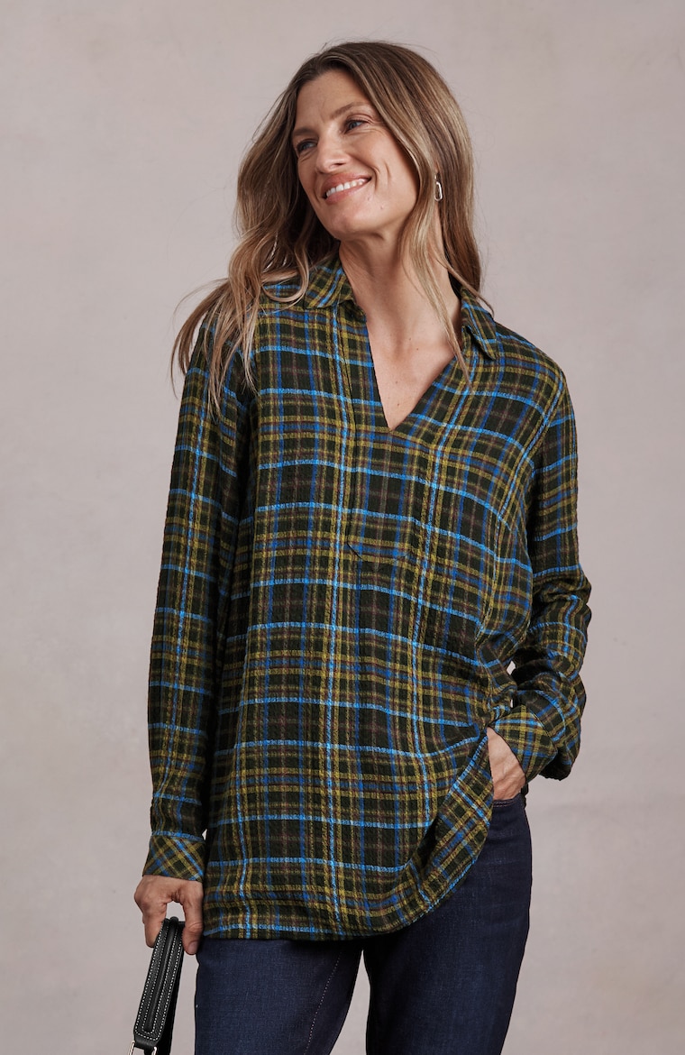 Primary view of the textured plaid popover tunic
