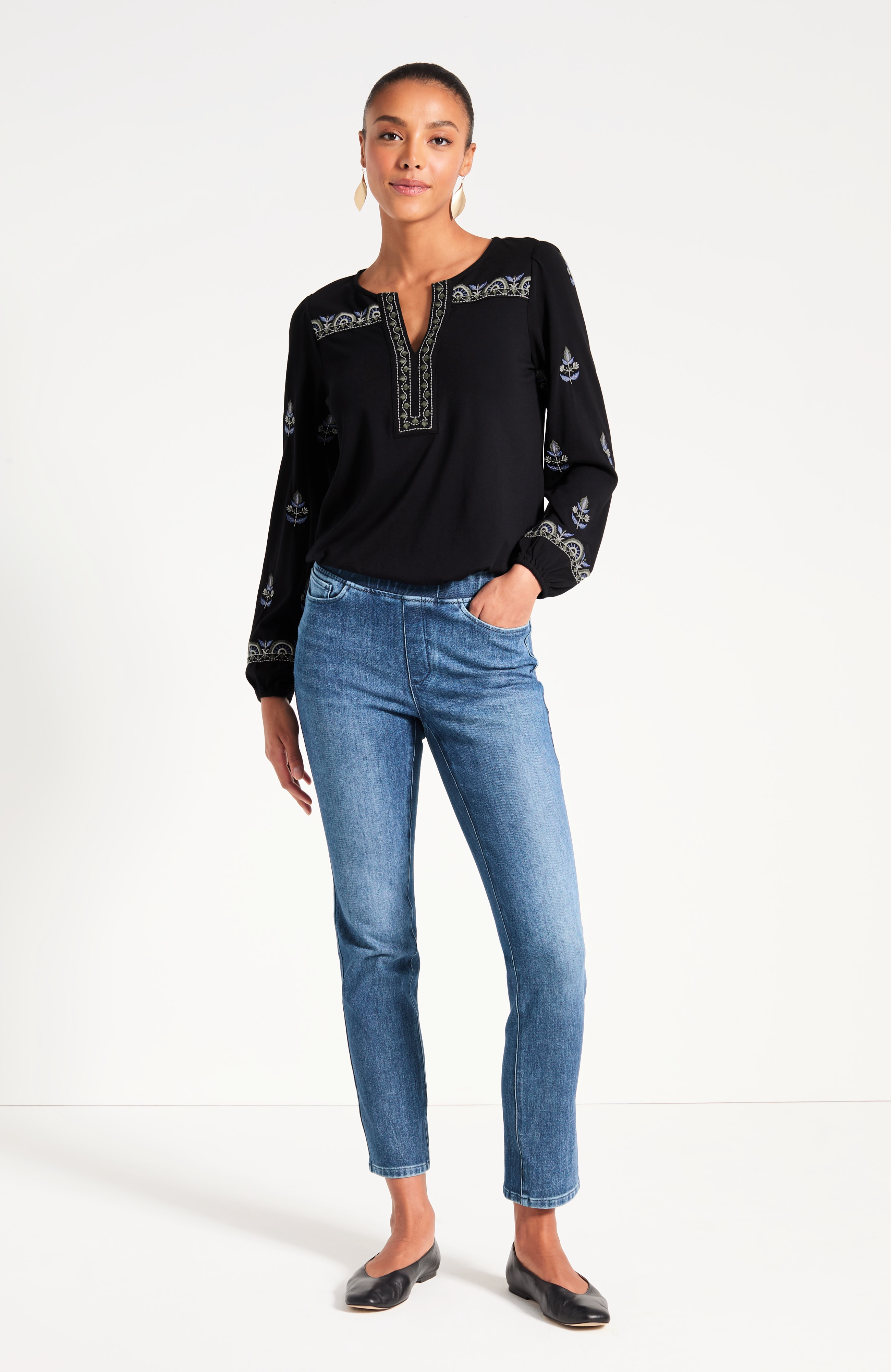 Pure Jill Embroidered Knit Top